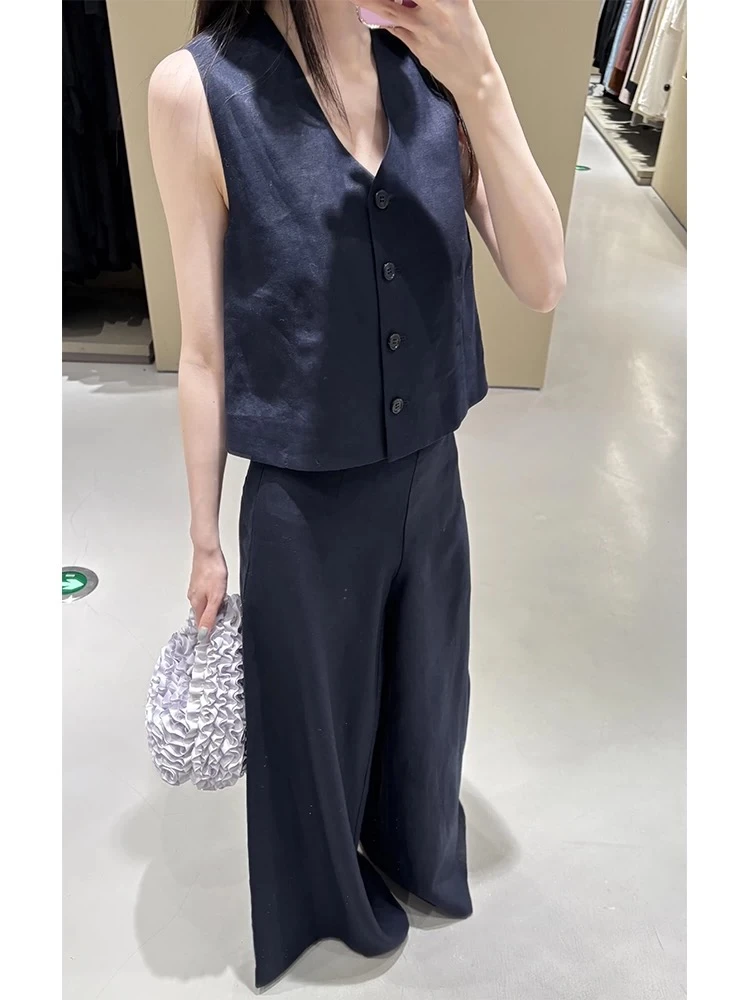 夏季套装时尚百搭高级感西装马甲阔腿裤子套装女23150