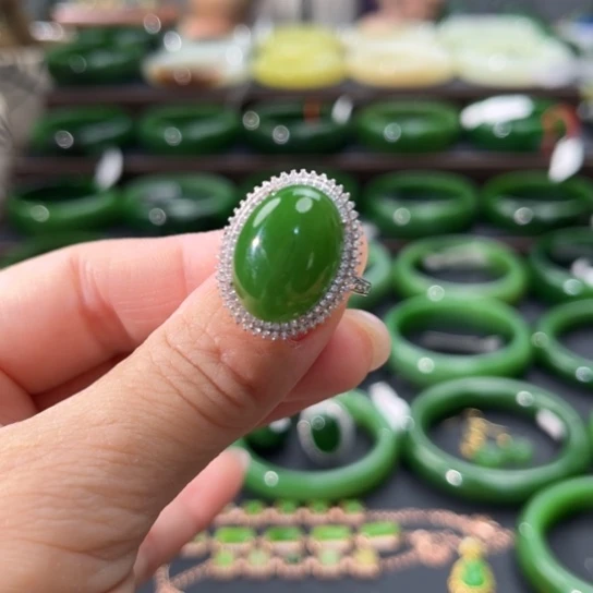和田玉（碧玉）戒指银S925镶嵌