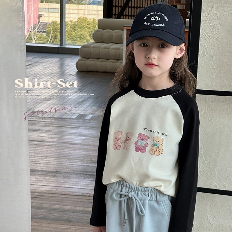 女童长袖T恤2025春季新款童装儿童韩系打底衫中大童洋气百搭上衣
