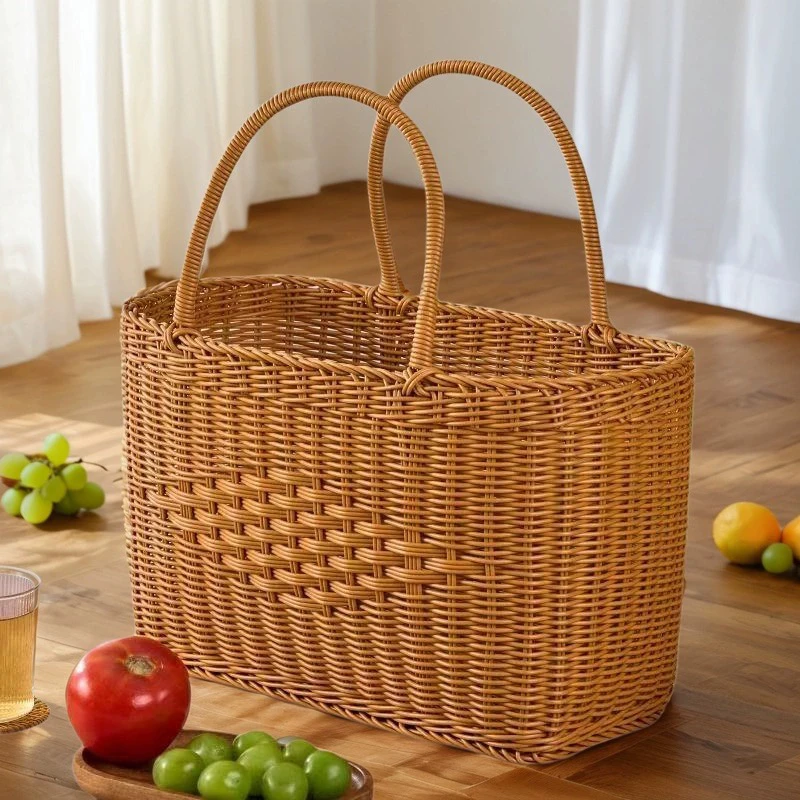中国结菜篮子特大号藤编超市户外购物篮水果提篮老式野餐手提篮子