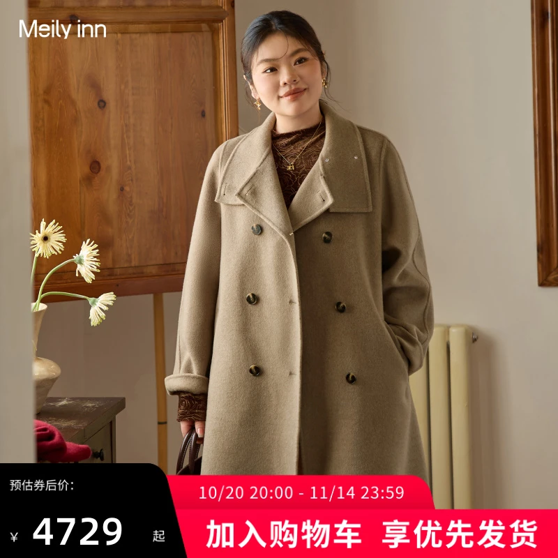 美丽客栈2025秋冬新款呢子大衣女胖mm大码宽小175高立领羊绒大衣