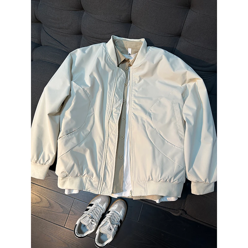 浅卡其短款ma1飞行夹克棉服男款冬季美式cleanfit棒球服棉衣外套