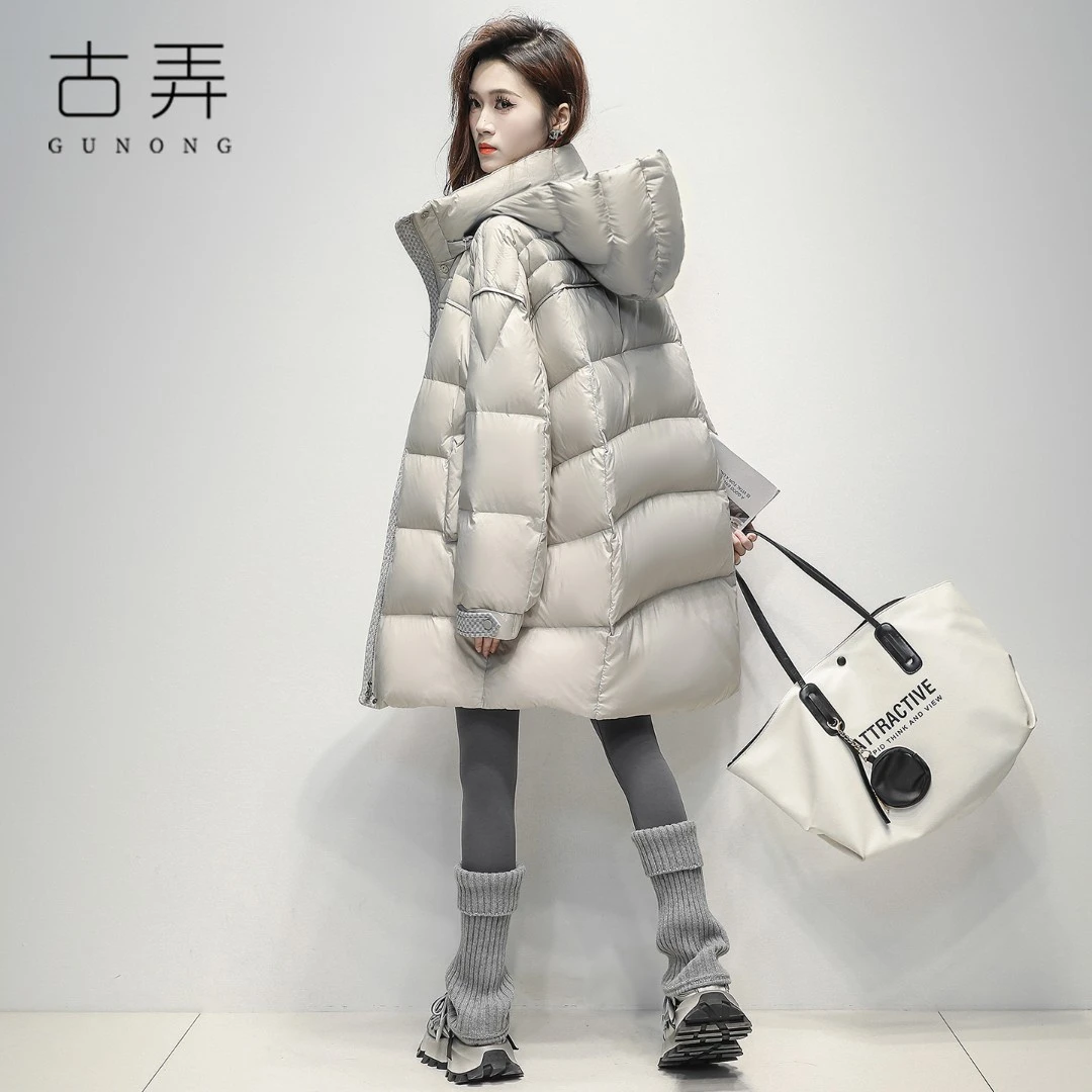 时尚大牌鹅绒羽绒服女2025冬季新款韩版连帽加厚保暖中长款外套潮