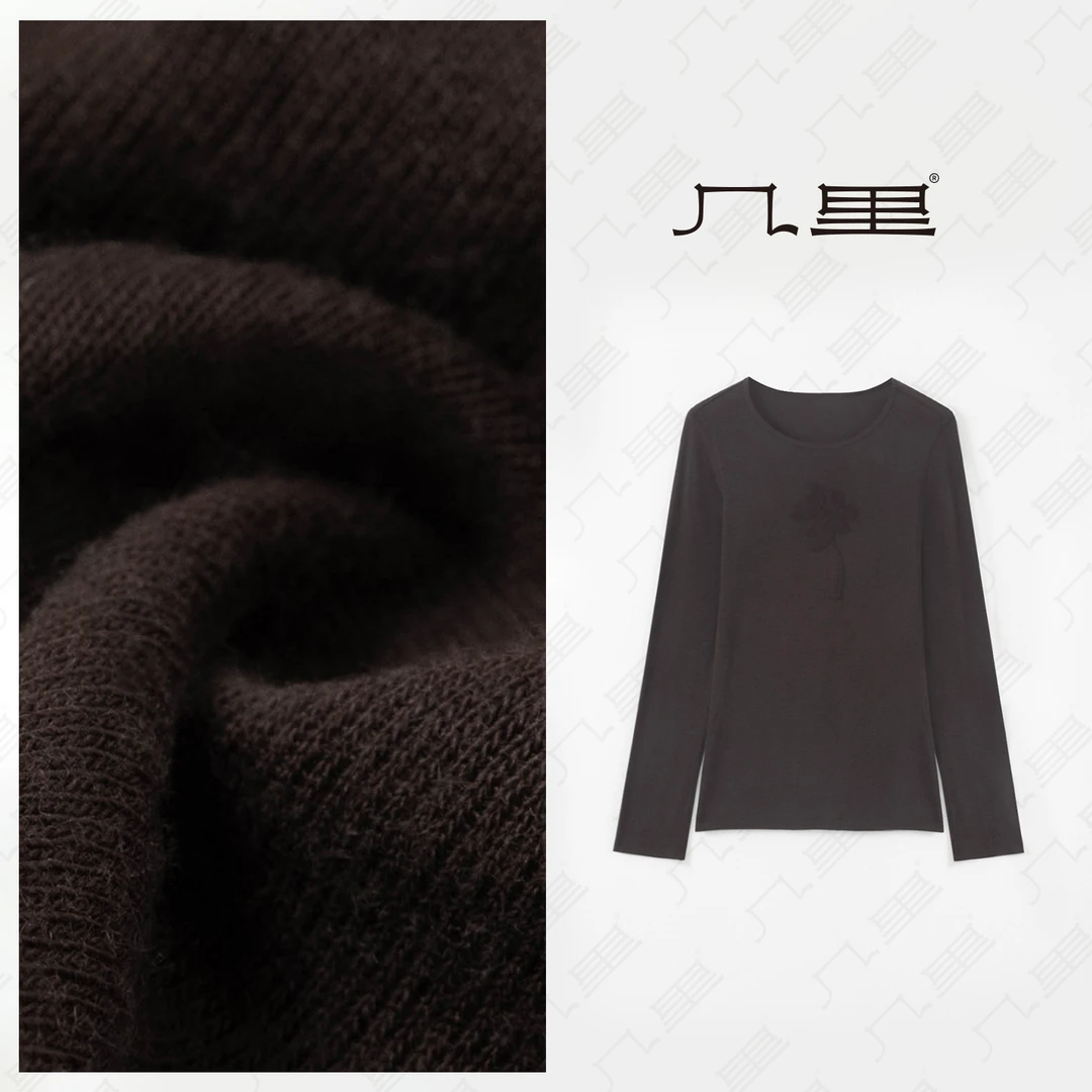 几里与麻 圆领花朵刺绣长袖T恤 衣长59胸围78 2081151