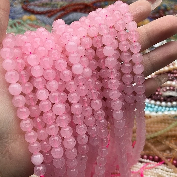 玛瑙/玉髓珠宝半成品未镶嵌一条8mm左右粉晶珠