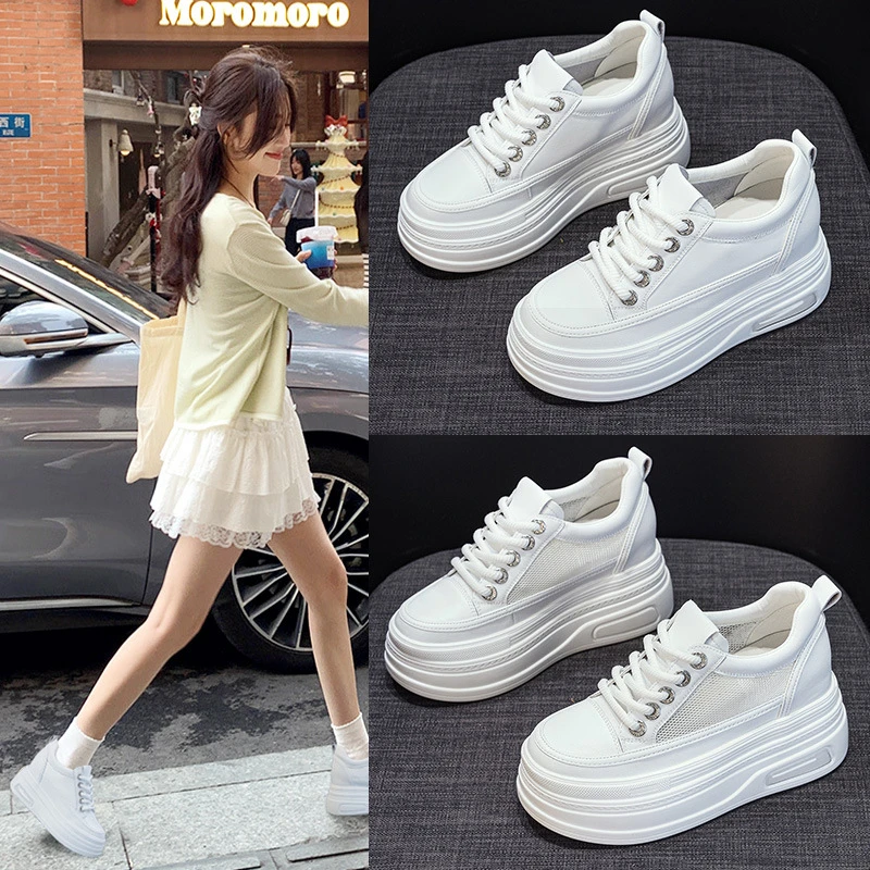 厚底松糕鞋女2025秋季新款水钻系带小个子运动鞋高级感休闲鞋