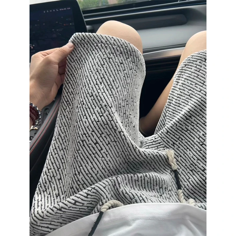小香风斜条纹短裤男款夏季设计感宽松运动五分裤百搭过膝6六分裤