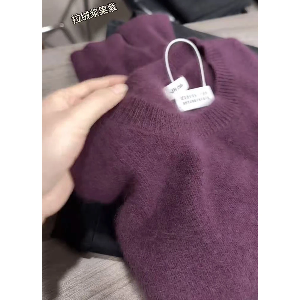 厚款拉绒老钱风潮牌女装百搭加厚圆领宽松毛衫时尚