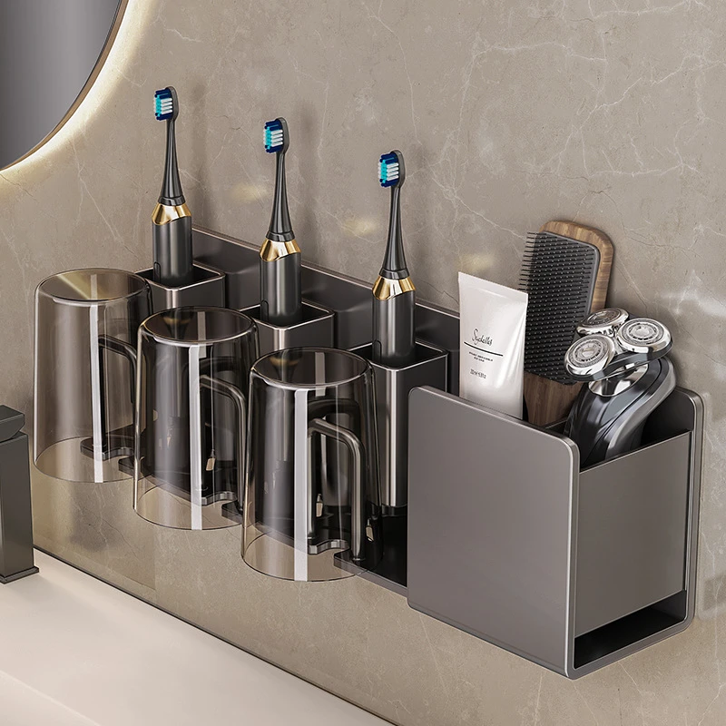 牙刷置物架免打孔浴室卫生间刷牙杯洗漱杯收纳壁挂式电动牙刷挂架