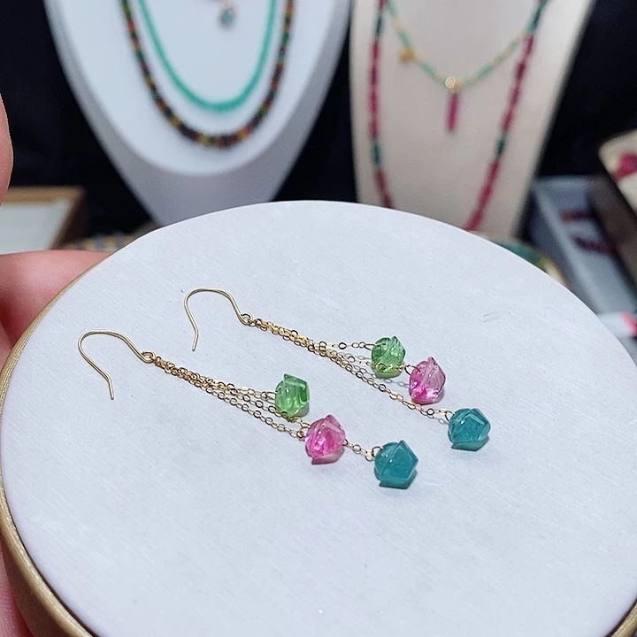 碧玺碧玺耳钩18K金镶嵌碧玺耳钩元宝