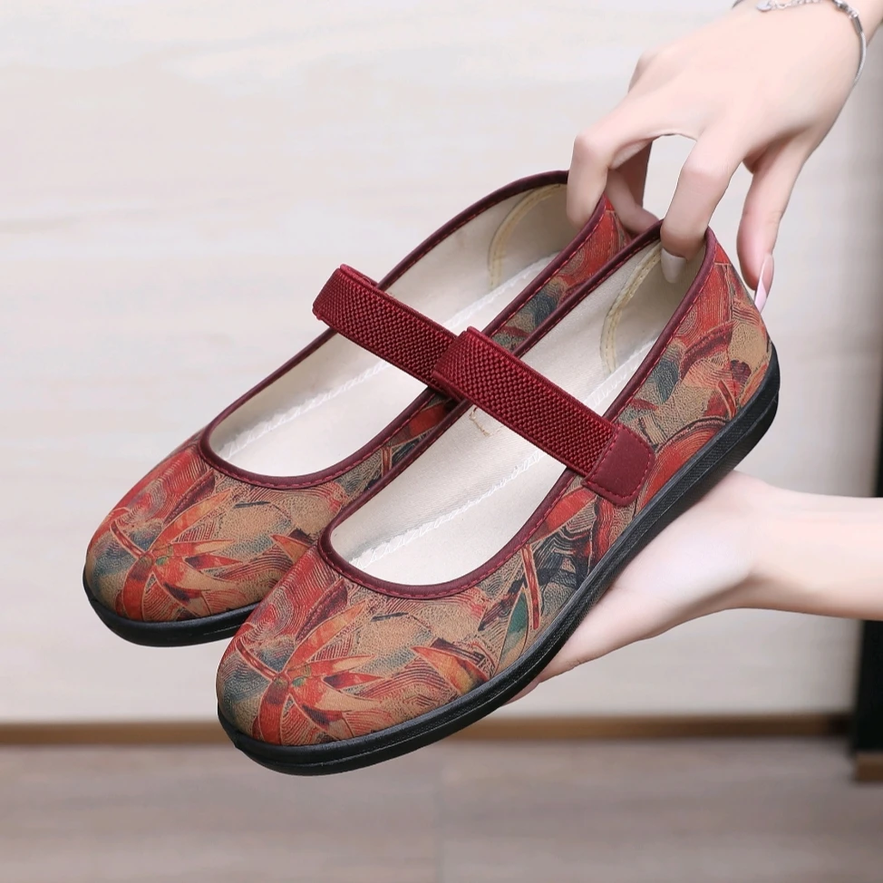 老北京布鞋女平底浅口妈妈鞋软底软面老太太透气奶奶鞋老人鞋34码