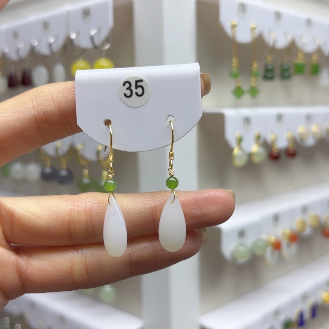 银S925镶嵌和田玉耳饰