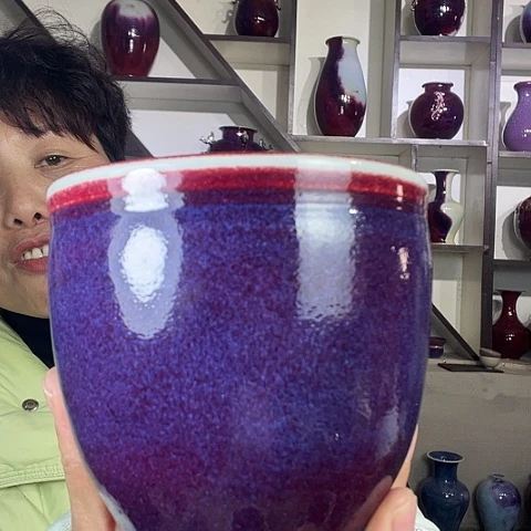 瓷片喂**喂钧瓷手工艺品杯子