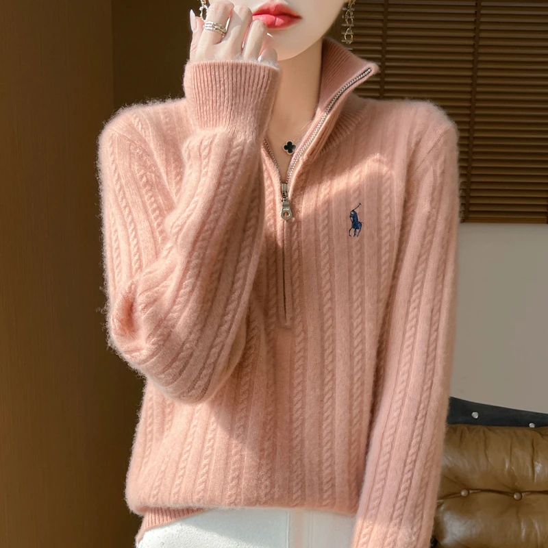 设计感满满~100%纯羊毛衫加厚半拉链半高领减龄厚款气质宽松