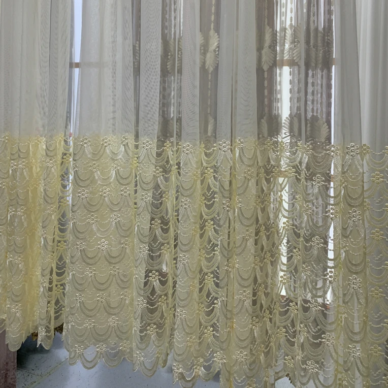 901 米白色绣花纱帘 （改短请联系客服）