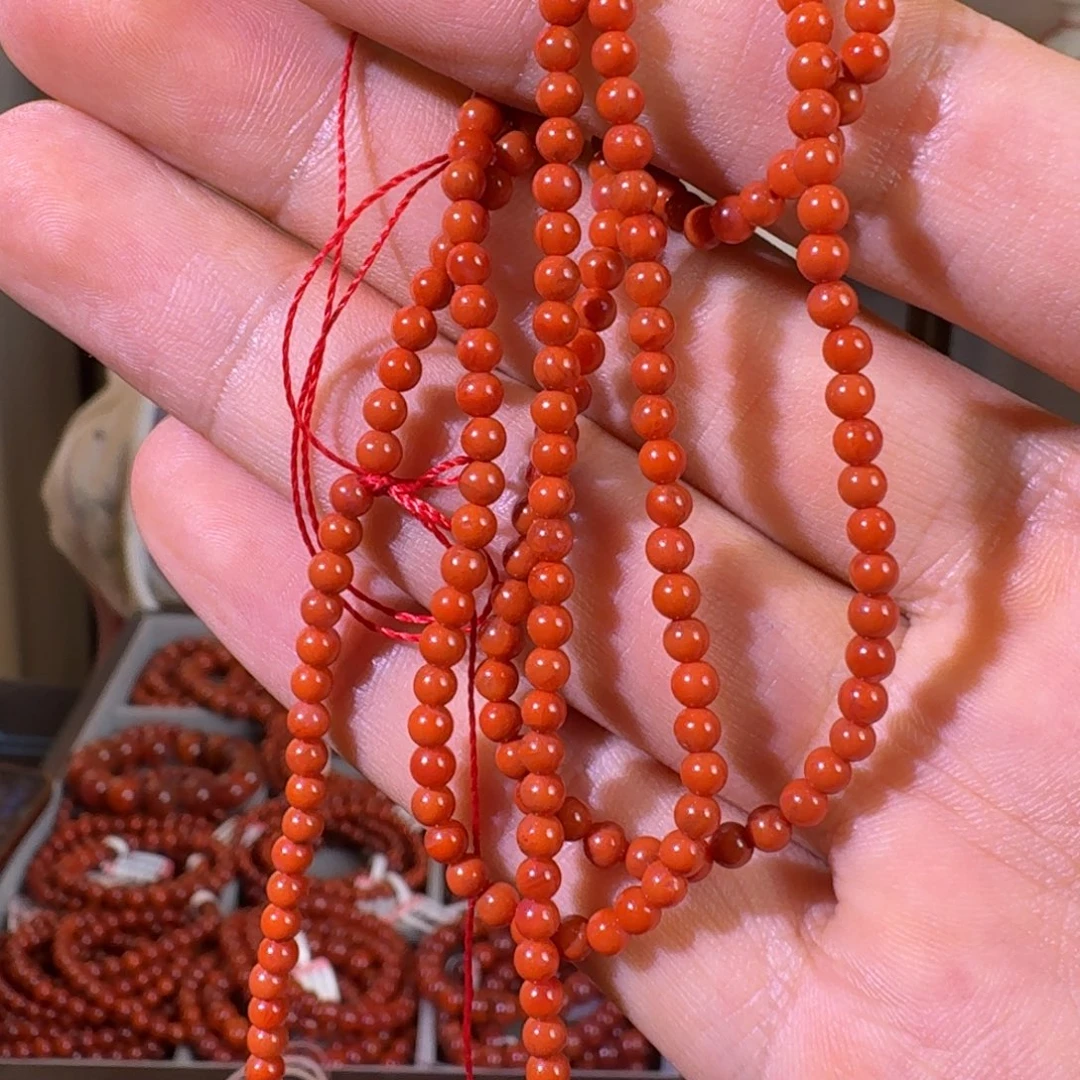 小***沌南红玛瑙未镶嵌手链原矿南红3mm柿子红