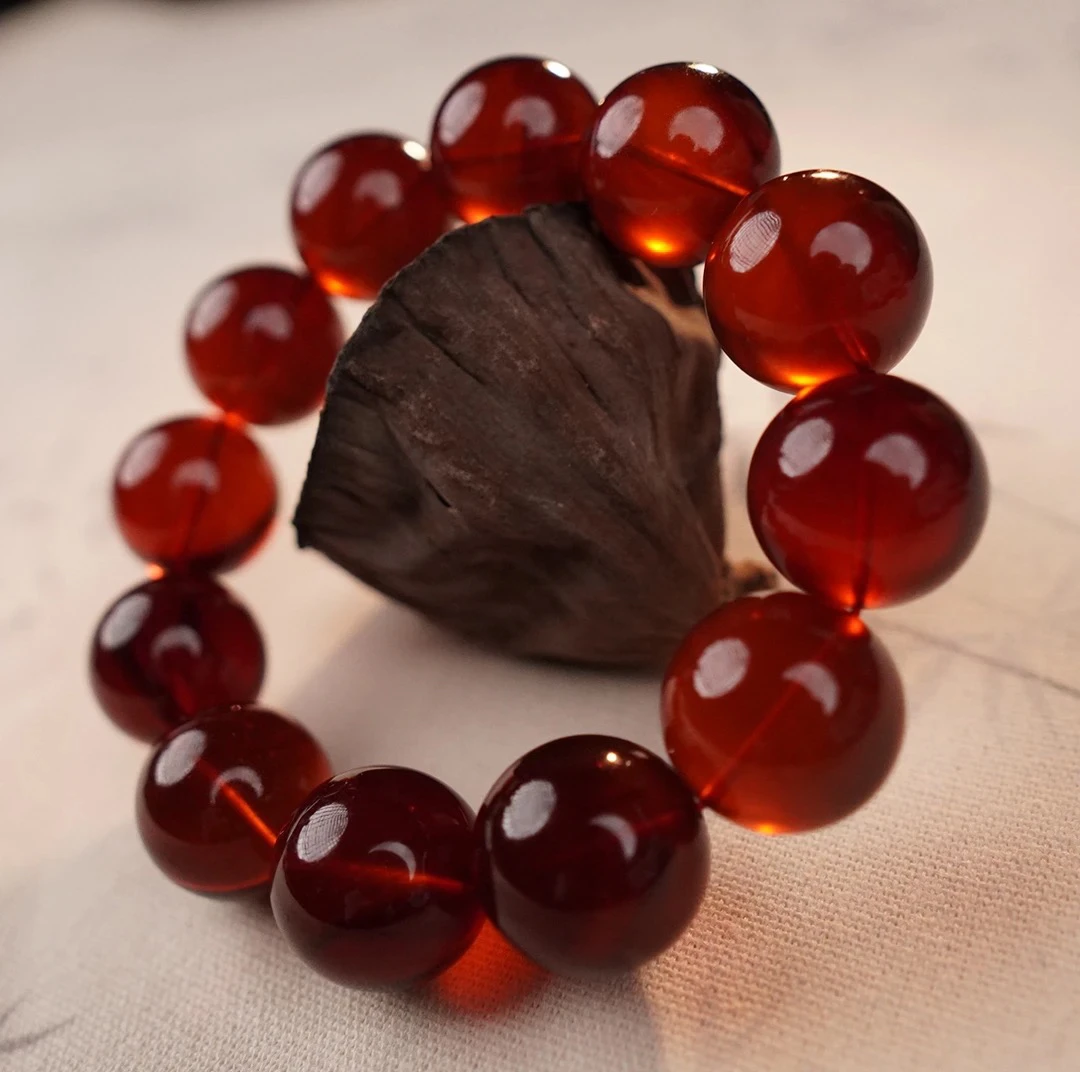 【景轩珠宝】19+圆珠缅甸血珀手串手链单圈精美时尚轻奢素圈