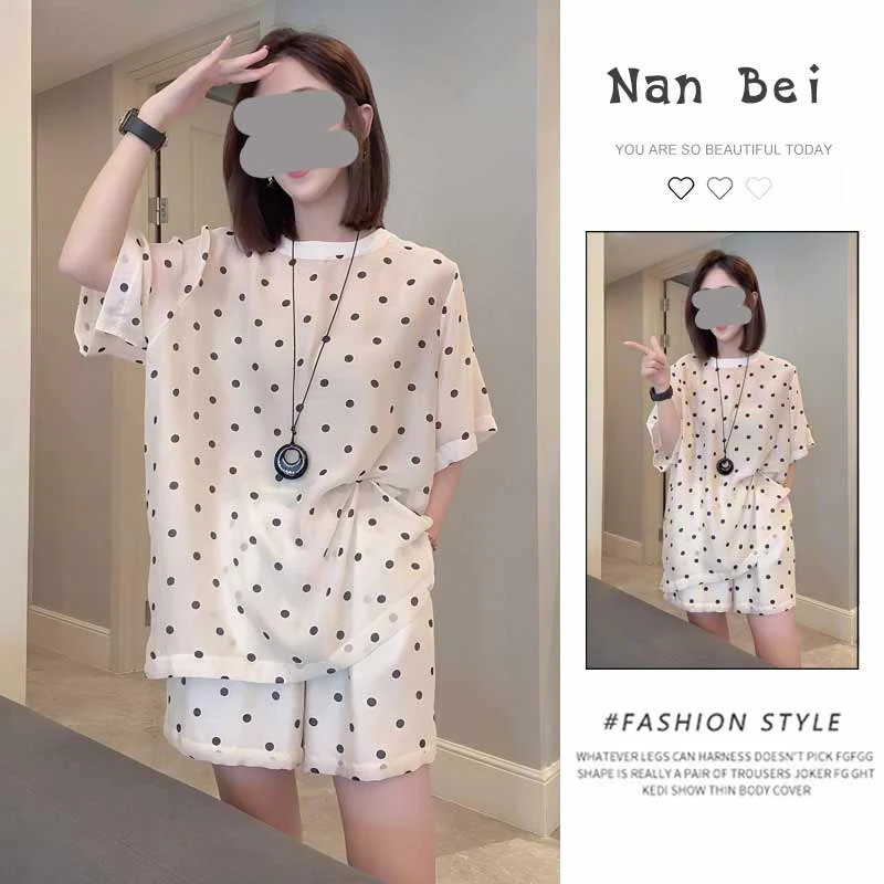 宽松显瘦波点短袖体恤短裤两件套2026夏新款老钱风松弛感女装套装