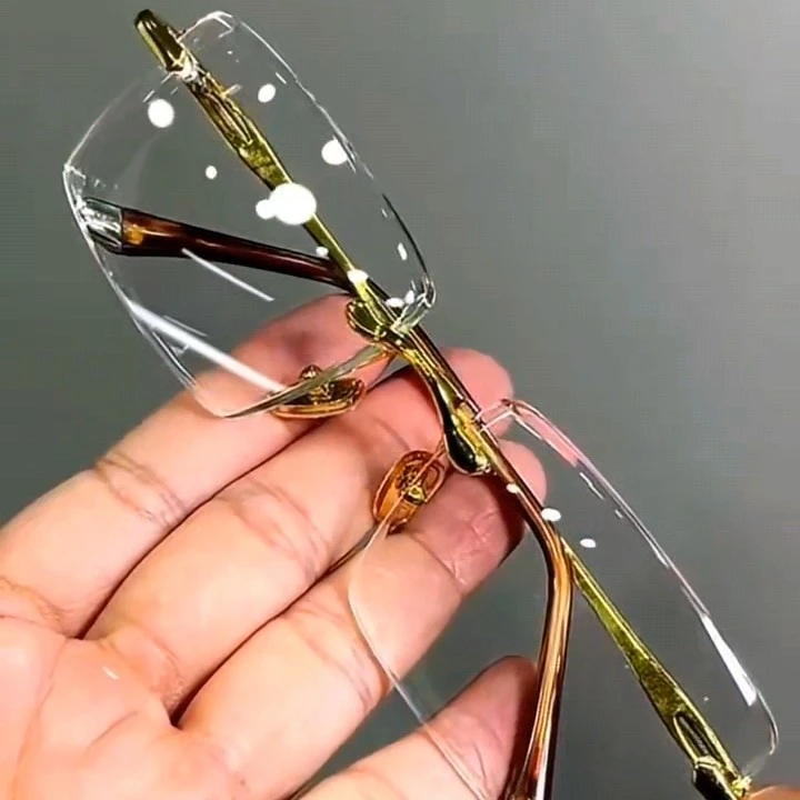 东海水晶石老花镜无边框眼镜高清平光护目适合中老年人抗疲劳眼镜