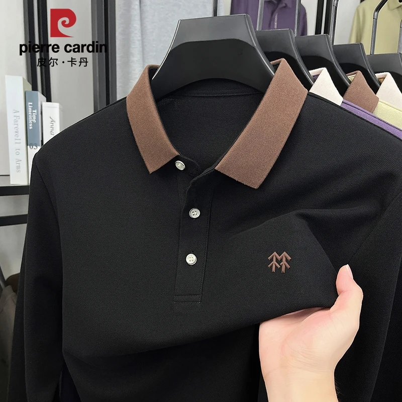 皮尔卡丹长袖春秋新款高档商务纯色爸爸秋装男秋款Polo衫男士上衣
