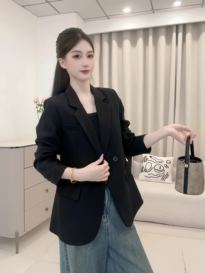 春季黑色小西装外套女2025新款气质时尚百搭宽松休闲西服外套女