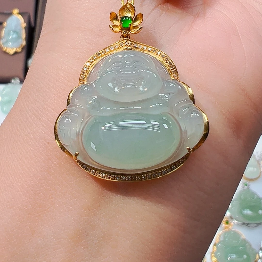 翡翠18K金镶嵌吊坠(不含链)佛公