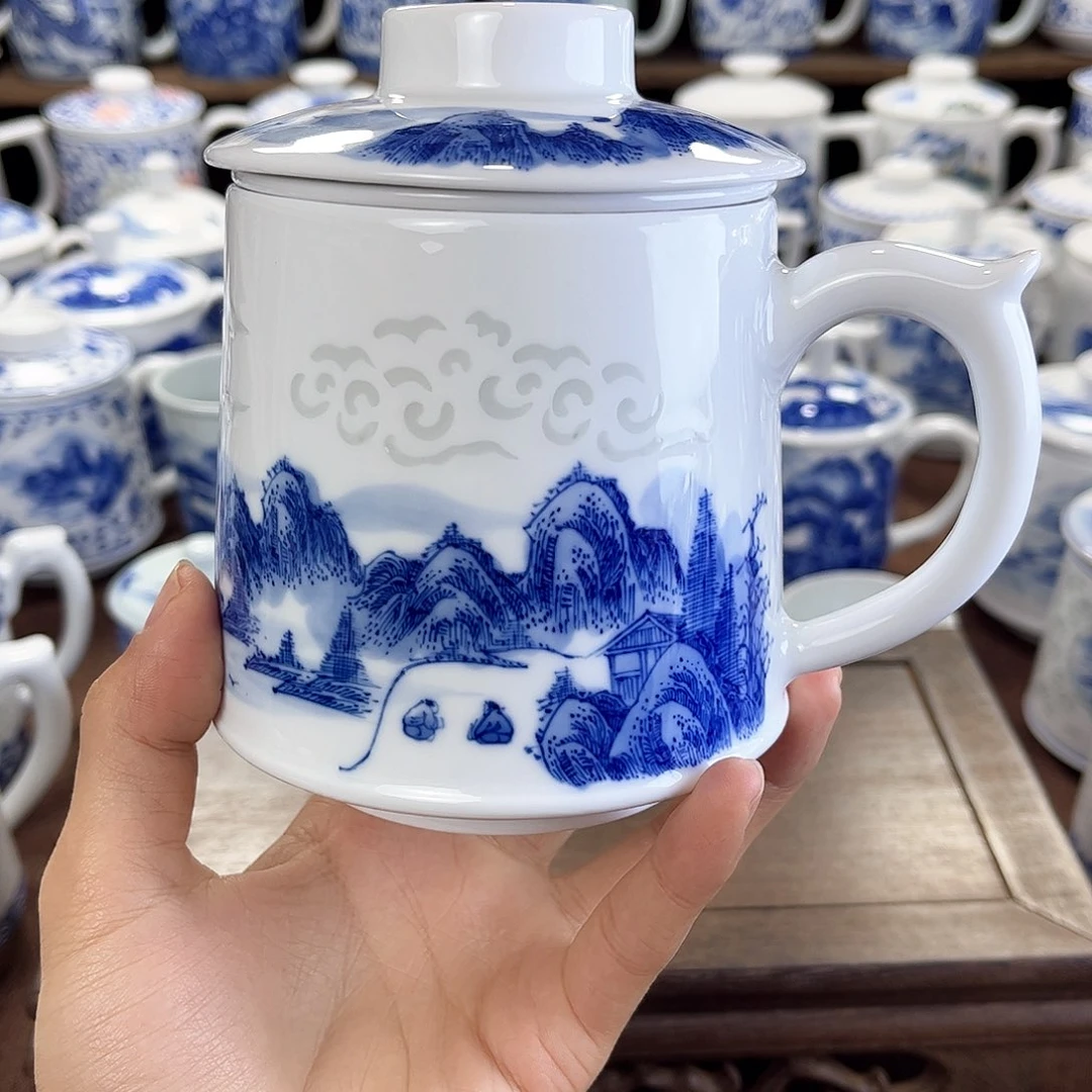 布****计景德镇陶瓷马克杯带盖茶杯