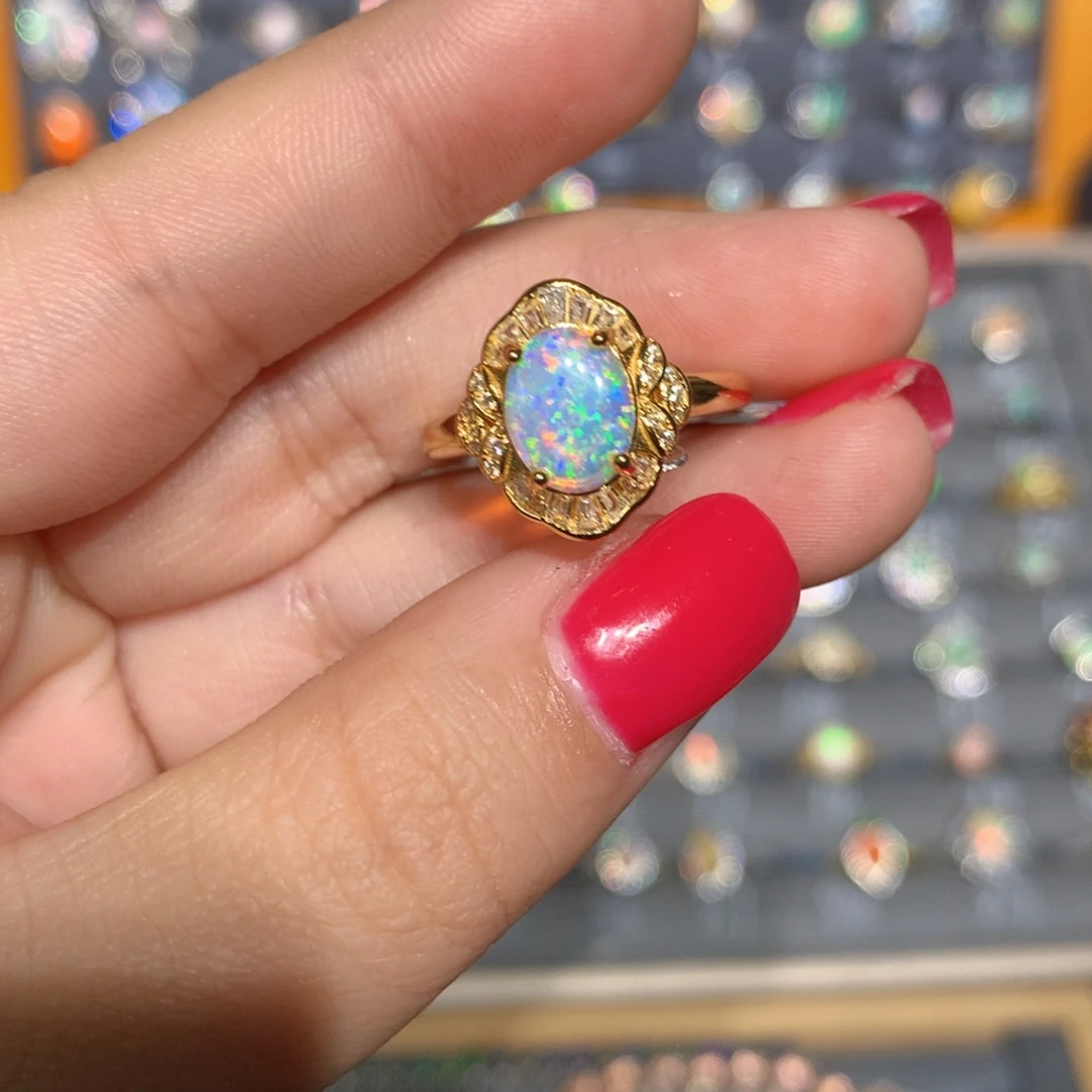 银S925镶嵌欧泊澳洲欧泊戒指l