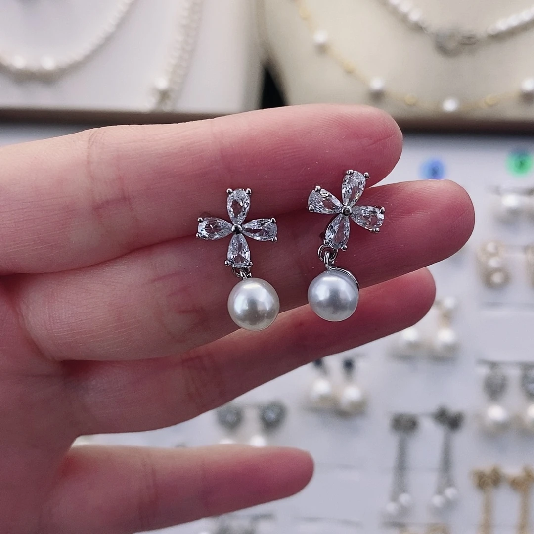 淡水珍珠耳饰合金