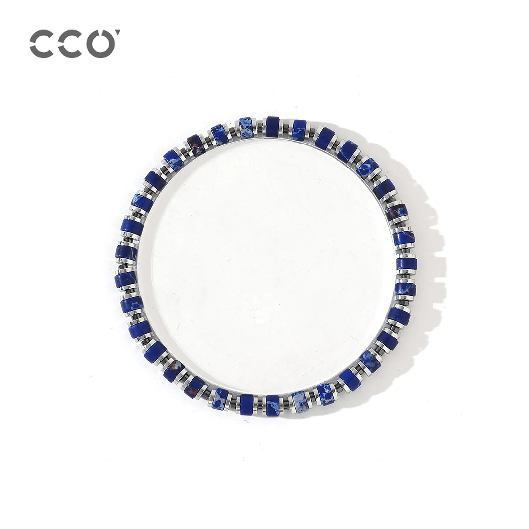 Cirocco 不锈钢仿水晶手链 细珠手串男款蓝色串珠手饰手链串珠