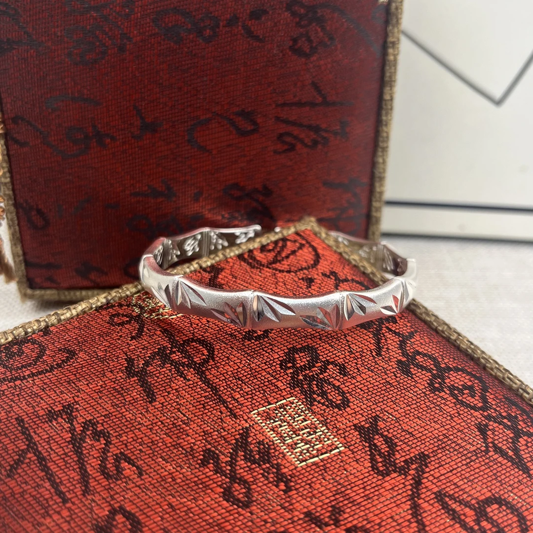 足银手镯 999.9【S006】 25g开口·沙面竹节经典时尚百搭