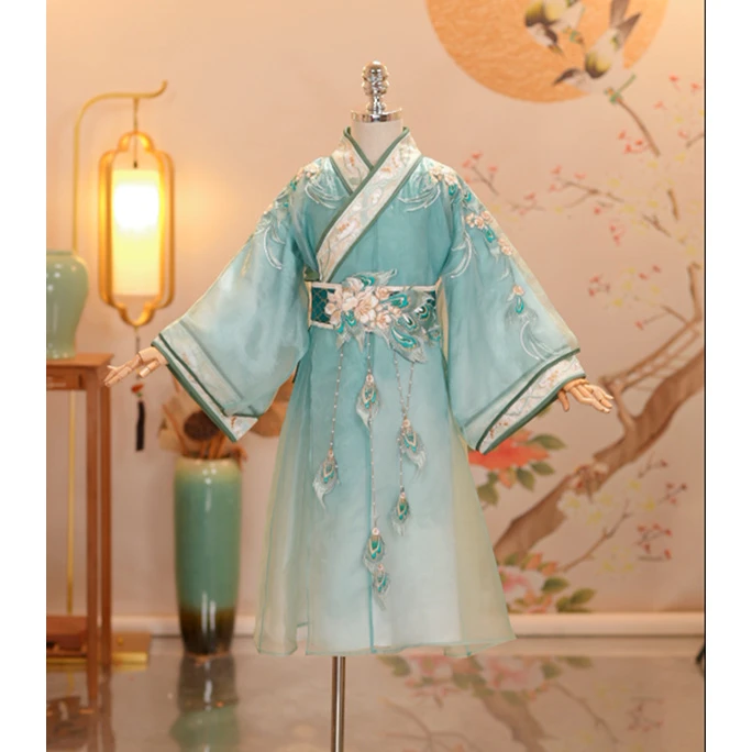 【战国袍】青羽汉服春季款女童男童中国风原创重工刺绣双层古风仙气