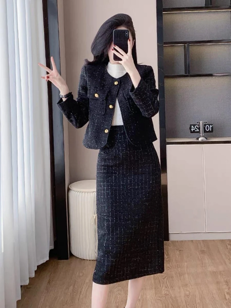 新款秋冬小香风套装时尚气质高级显瘦女外套加棉小香风