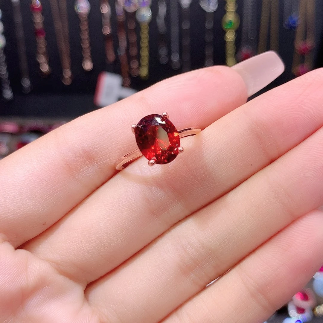 石榴石戒指银S925镶嵌玫瑰金810
