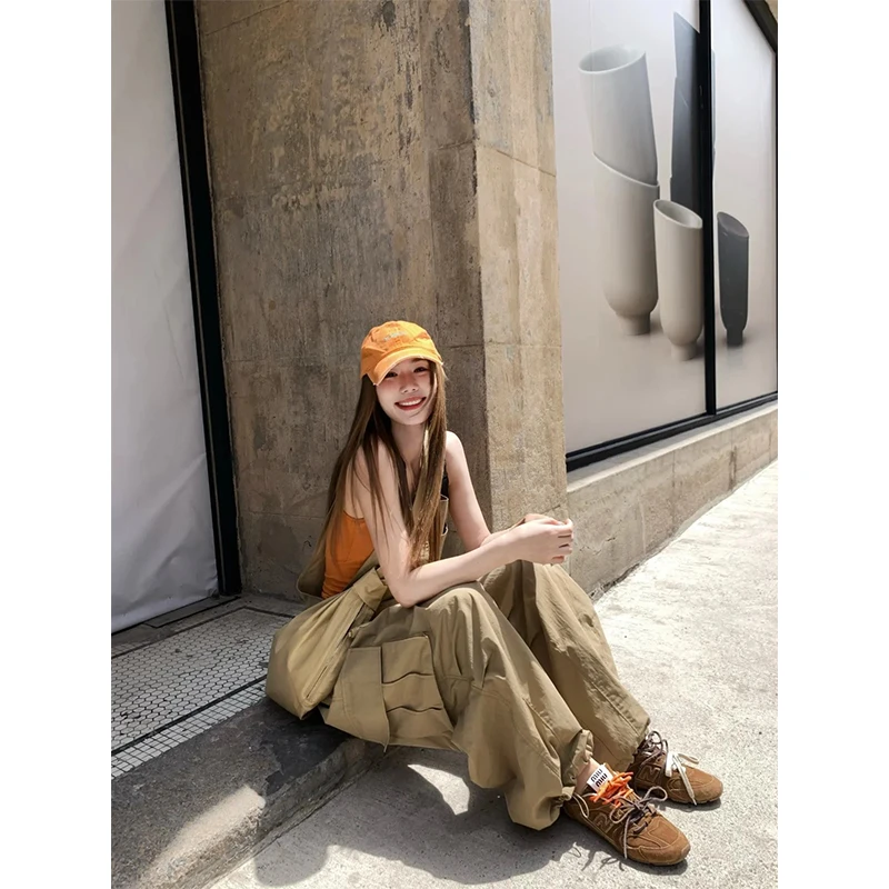 韩系复古气质设计感背心上衣夏季百搭显瘦直筒背带工装长裤套装女