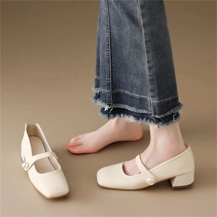 2025新款粗跟中跟法式单鞋胖脚平底鞋女玛丽珍鞋夏季女鞋