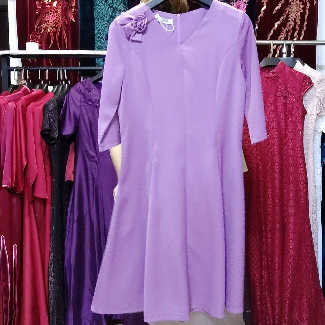 紫色西装缎中长连衣裙2xl120斤