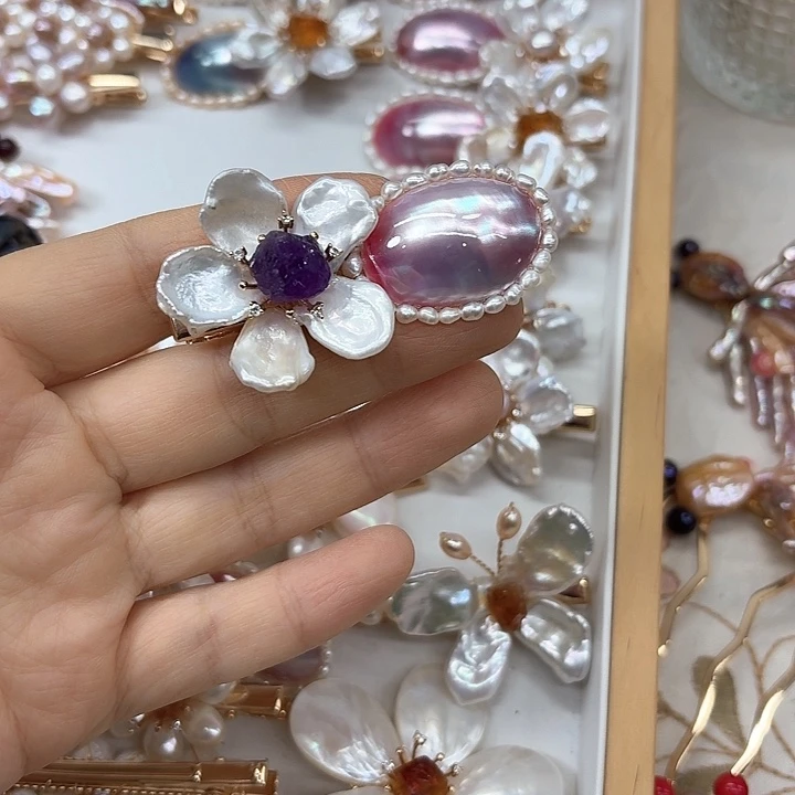 淡水珍珠发饰银S925镶嵌丹