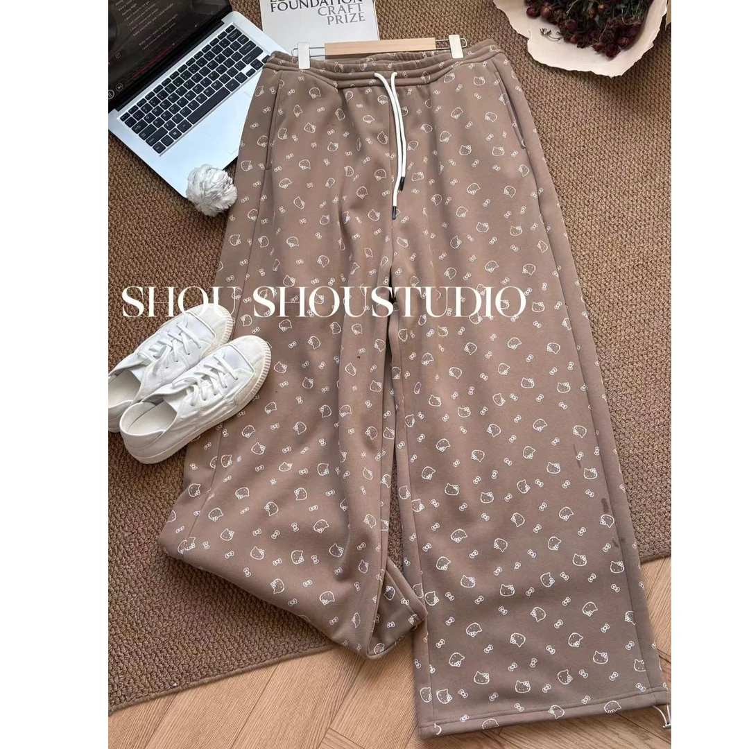 【瘦瘦】大码加绒松紧腰印花可爱显瘦百搭猪鼻子扣束脚裤S02356