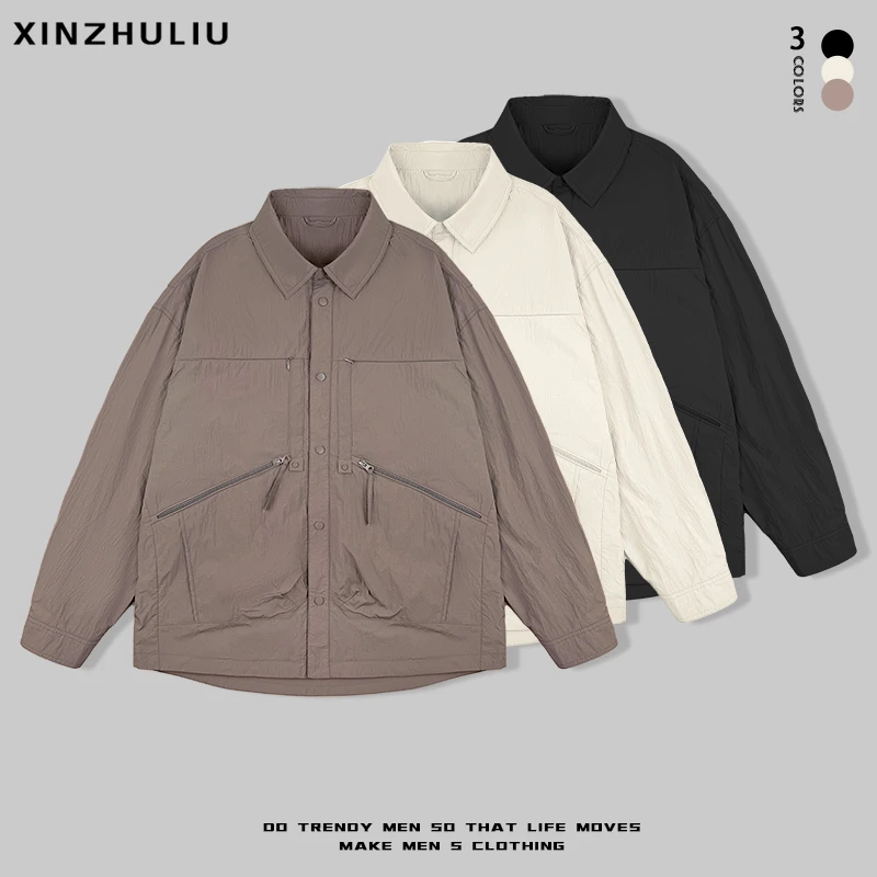 【春季休闲轻薄纯色翻领夹克】潮流百搭简约翻领外套7M651