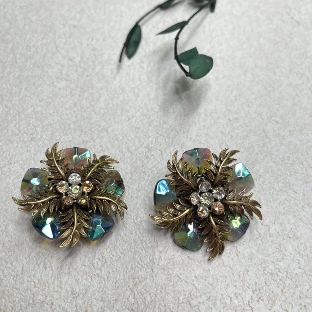 铜合金合成锆石耳饰 【六六中古】孤品复古耳夹ap6760