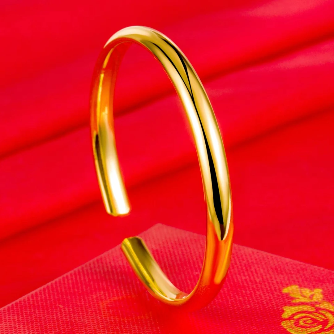 钛钢手镯 新款开口光面亮面手镯时尚简约金色光面手镯实心经典