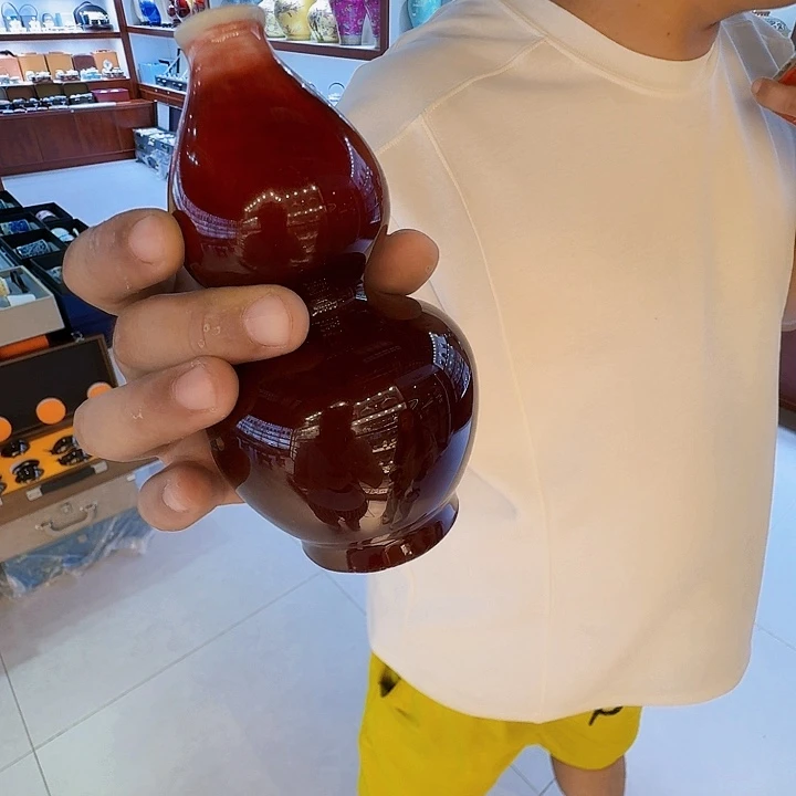 景德镇高温陶瓷郎红葫芦花瓶