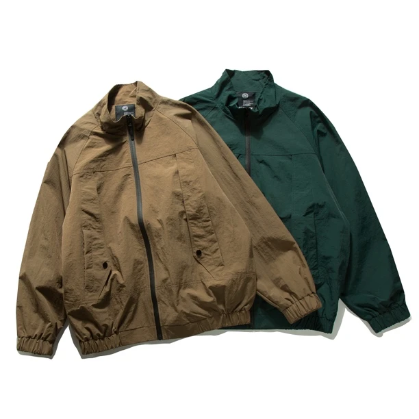 大码春季新款日系复古纯色立领冲锋衣外套潮牌宽松休闲工装夹克