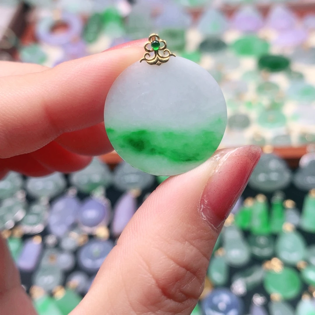 吊坠(不含链)18K金镶嵌翡翠