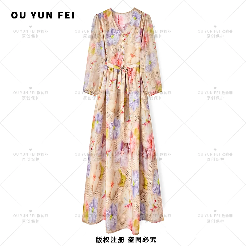 高级感连衣裙女新款气质显瘦穿搭时尚洋气印花长裙AB1002