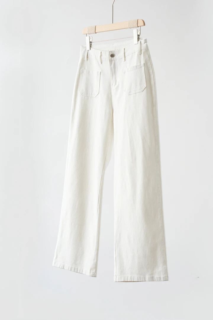 【YS10644】浪漫风简约纯白直筒云朵牛仔裤高腰水洗百搭长裤*J