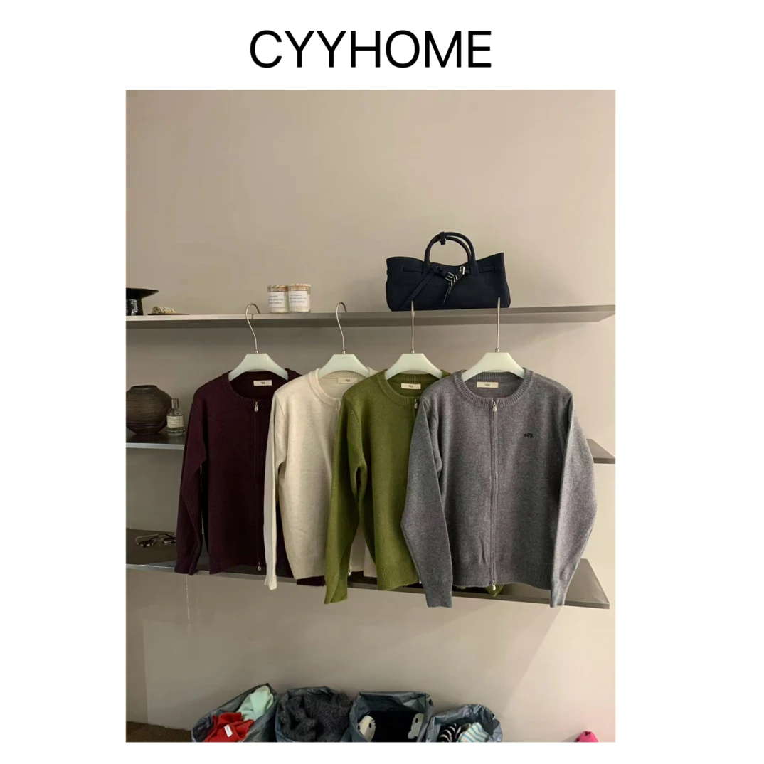 CYYHOME圆领拉链长袖针织上衣