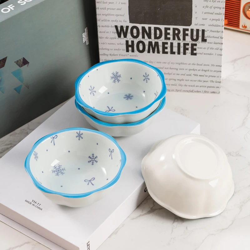 【4个装】花边碟雪花碟味碟小吃碟蘸料碟陶瓷釉下彩家用餐具套装