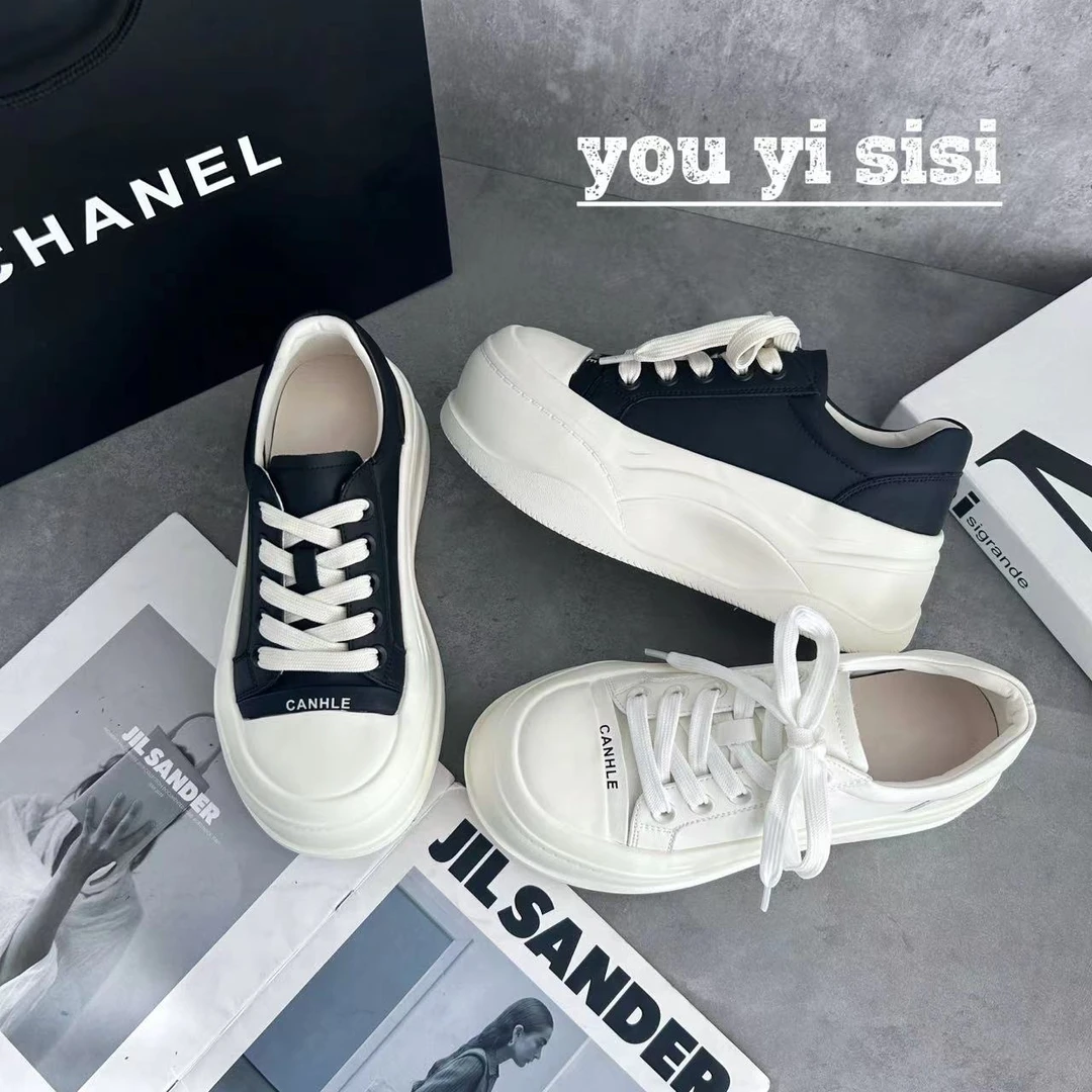 有意思思女鞋“云朵小白”运动时尚百搭真皮潮流厚底ins系带韩版